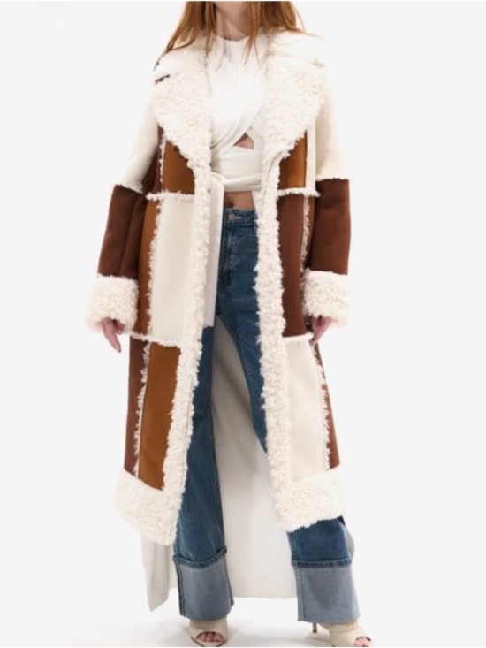 Azalea Wang Jackets & Blazers - Azalea Wang Telluride Longline Patchwork Faux Shearling Coat Sherpa Boho Western